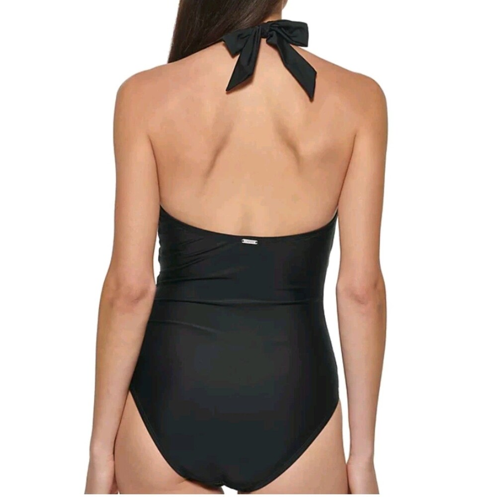 DKNY One Piece Halter Neckline Black Swimsuit - Adult Large - Picture 2 of 11